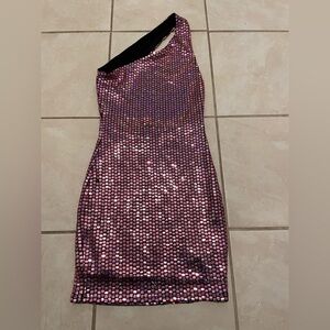 Blanc Noir One-Shoulder Sequin Dress in Pink and Black lining size small